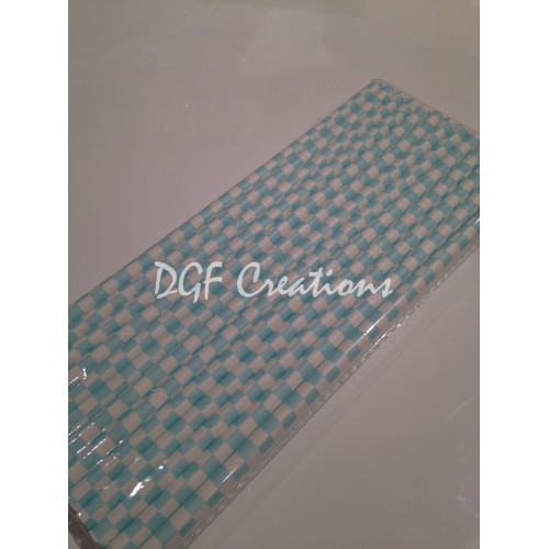 Checkered Light Blue Pattern  Paper Straw click on image to view different color option